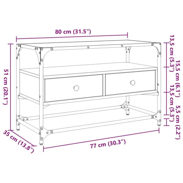 vidaXL tv-bord med glasplade 80x35x51 cm konstrueret træ røget eg