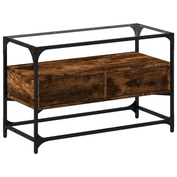 vidaXL tv-bord med glasplade 80x35x51 cm konstrueret træ røget eg
