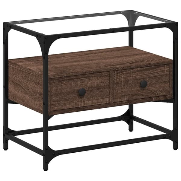 vidaXL Tv-bänk med glasskiva brun ek 60x35x51 cm konstruerat trä