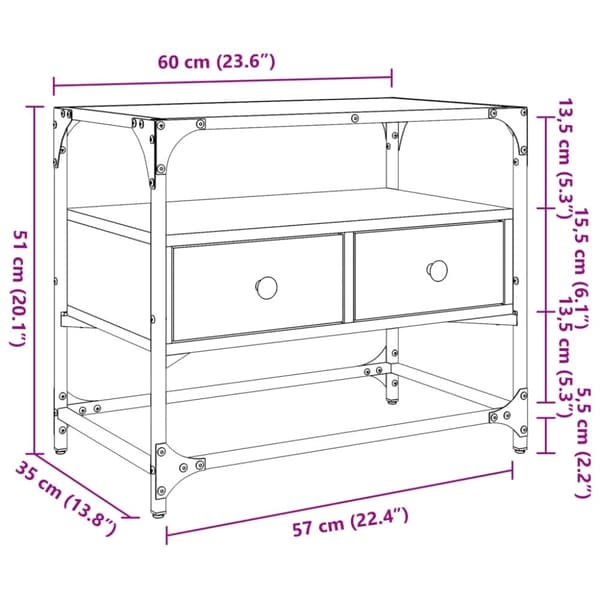 vidaXL Tv-bänk med glasskiva brun ek 60x35x51 cm konstruerat trä