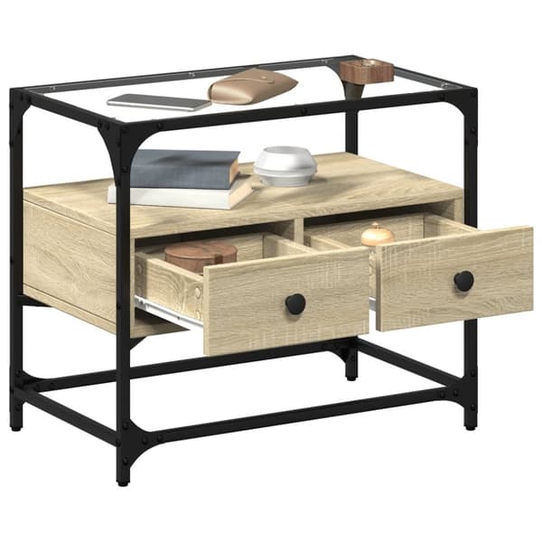 vidaXL TV-benk med glasstopp sonoma eik 60x35x51 cm konstruert tre