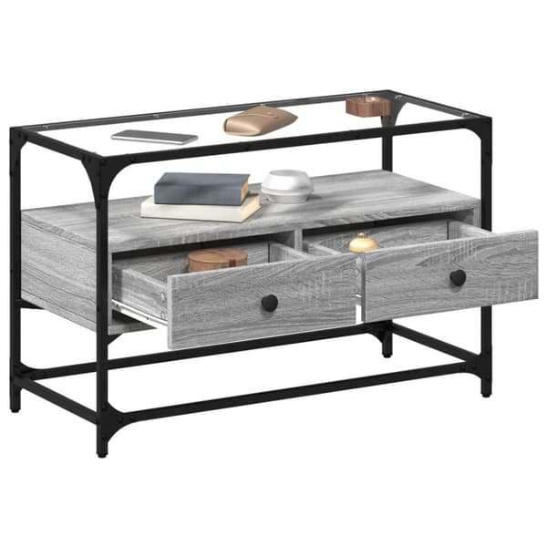 vidaXL TV-benk med glasstopp grå sonoma 80x35x51 cm konstruert tre