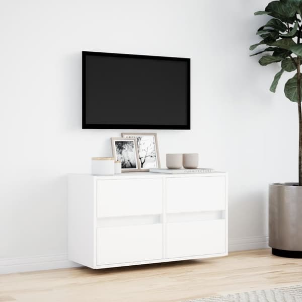 vidaXL væghængt tv-bord med LED-lys 80x31x45 cm hvid