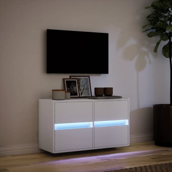 vidaXL væghængt tv-bord med LED-lys 80x31x45 cm hvid