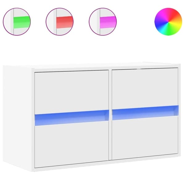 vidaXL væghængt tv-bord med LED-lys 80x31x45 cm hvid