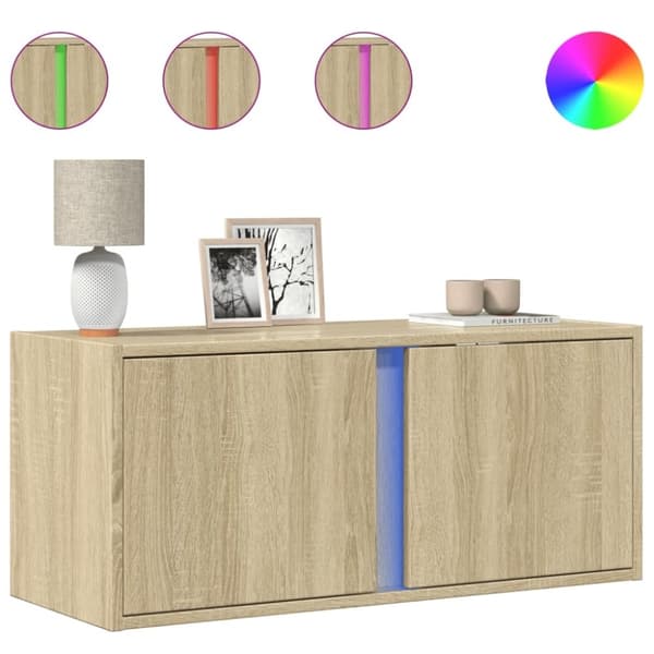 vidaXL Vegghengt TV-benk med LED sonoma eik 80x31x35 cm