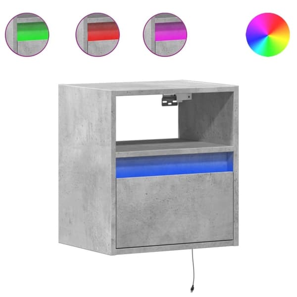 vidaXL Vegghengte TV-benker med LED-lys 2 stk betonggrå 41x31x45 cm