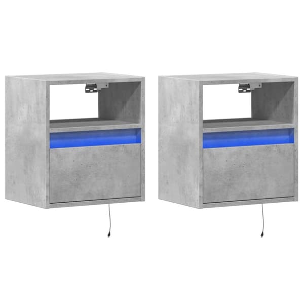vidaXL Vegghengte TV-benker med LED-lys 2 stk betonggrå 41x31x45 cm