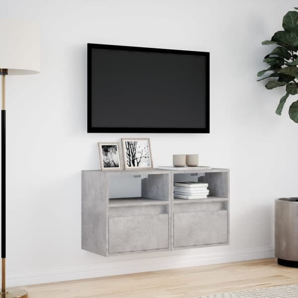 vidaXL Vegghengte TV-benker med LED-lys 2 stk betonggrå 41x31x45 cm