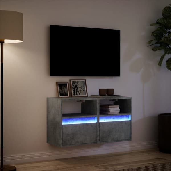 vidaXL Vegghengte TV-benker med LED-lys 2 stk betonggrå 41x31x45 cm