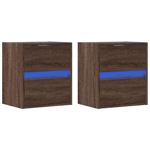 vidaXL Väggmonterad tv-bänk LED 2 st brun ek 41x31x45 cm