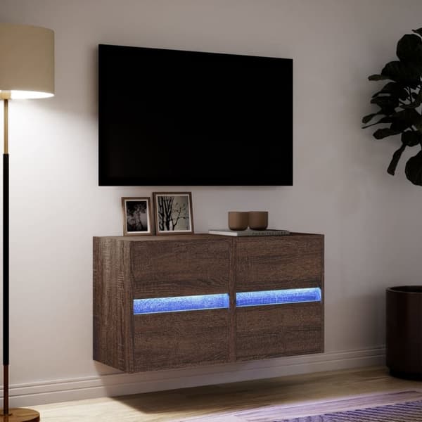 vidaXL Väggmonterad tv-bänk LED 2 st brun ek 41x31x45 cm
