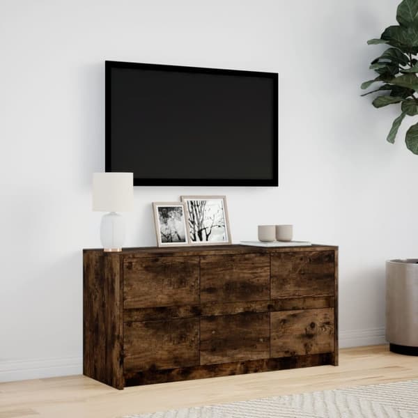 vidaXL Tv-bänk med LEDs rökfärgad ek 100x34x50 cm konstruerat trä