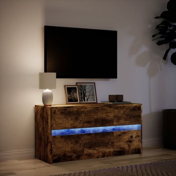 vidaXL Tv-bänk med LEDs rökfärgad ek 100x34x50 cm konstruerat trä