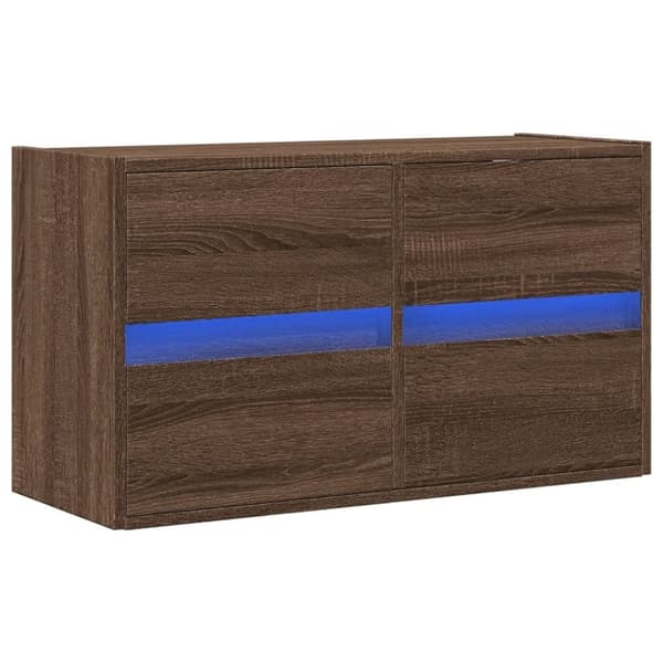 vidaXL Vegghengt TV-benk med LED brun eik 80x31x45 cm
