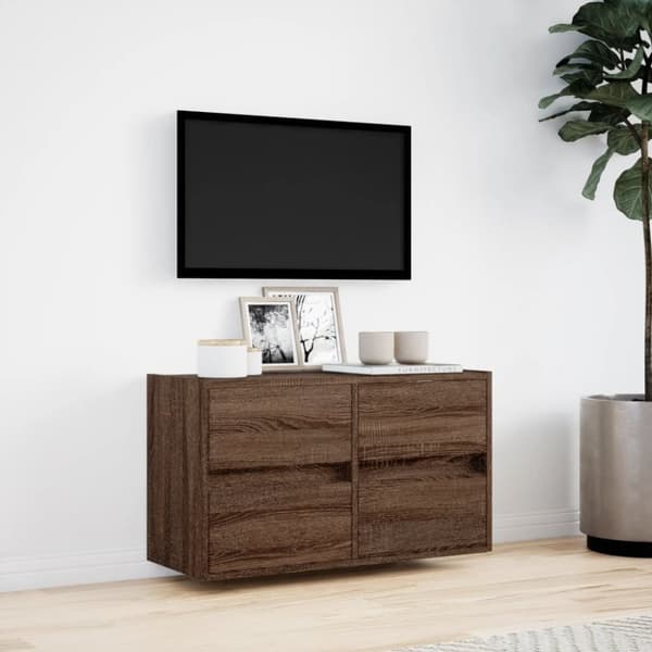 vidaXL Vegghengt TV-benk med LED brun eik 80x31x45 cm