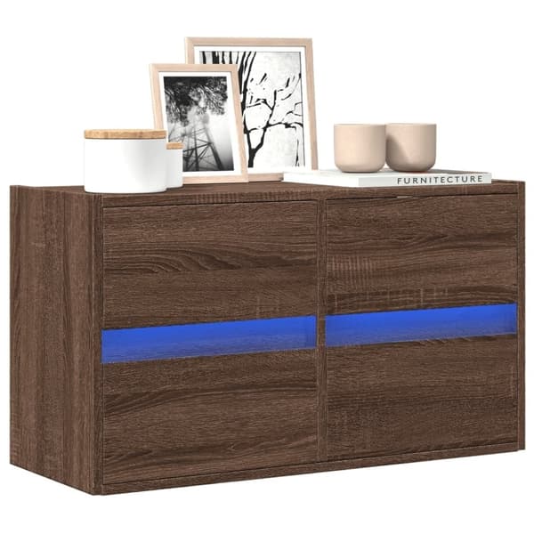 vidaXL Vegghengt TV-benk med LED brun eik 80x31x45 cm