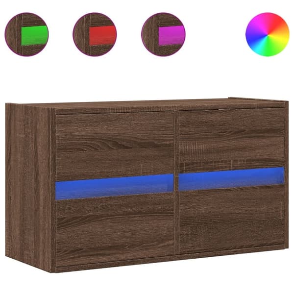 vidaXL Vegghengt TV-benk med LED brun eik 80x31x45 cm