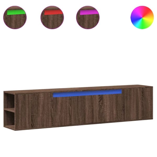 vidaXL Vegghengt TV-benk med LED brun eik 180x31x39,5 cm