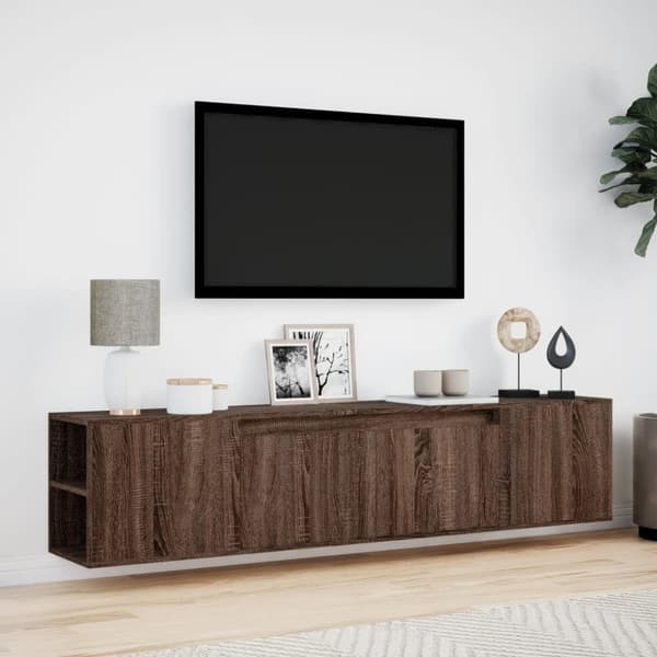 vidaXL Vegghengt TV-benk med LED brun eik 180x31x39,5 cm