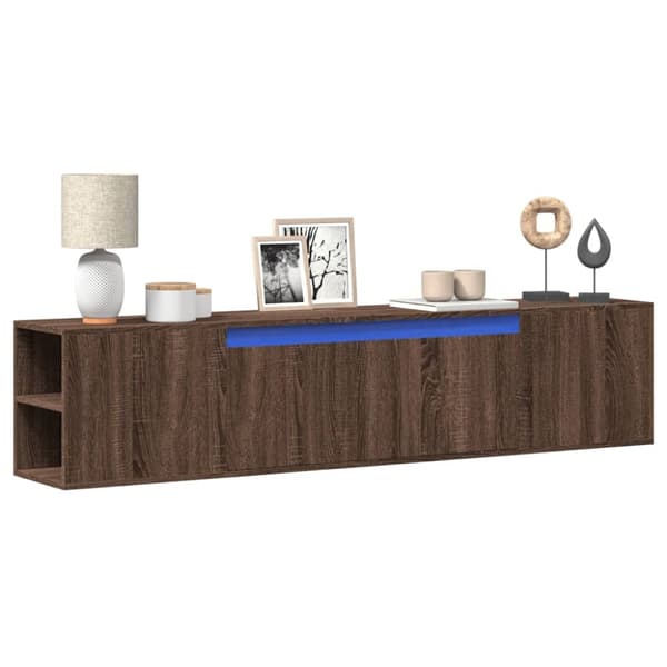 vidaXL Vegghengt TV-benk med LED brun eik 180x31x39,5 cm