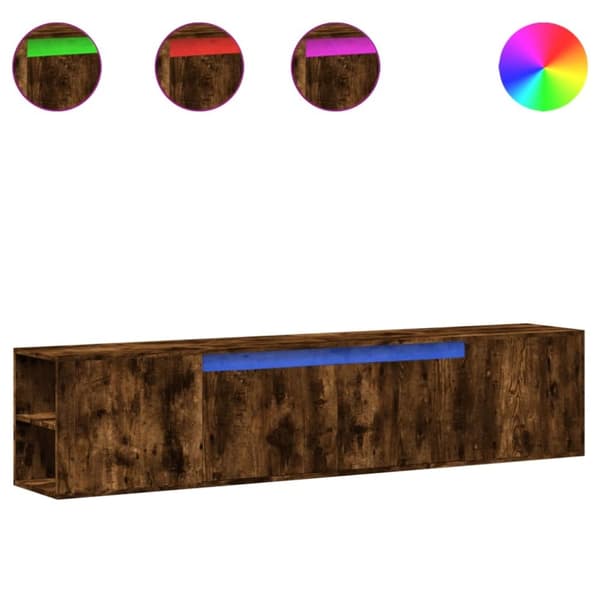 vidaXL Vegghengt TV-benk med LED røkt eik 180x31x39,5 cm