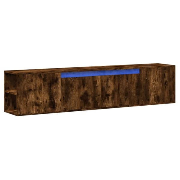 vidaXL Vegghengt TV-benk med LED røkt eik 180x31x39,5 cm