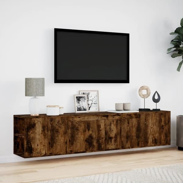 vidaXL Vegghengt TV-benk med LED røkt eik 180x31x39,5 cm