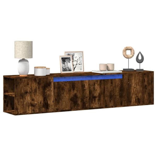 vidaXL Vegghengt TV-benk med LED røkt eik 180x31x39,5 cm