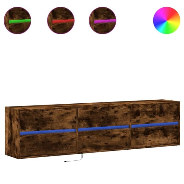 vidaXL Väggmonterad tv-bänk LEDs rökfärgad ek 180x31x45 cm