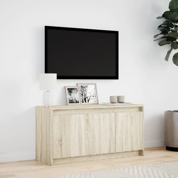 vidaXL tv-bord med LED-lys 100x34x50 cm konstrueret træ sonoma-eg