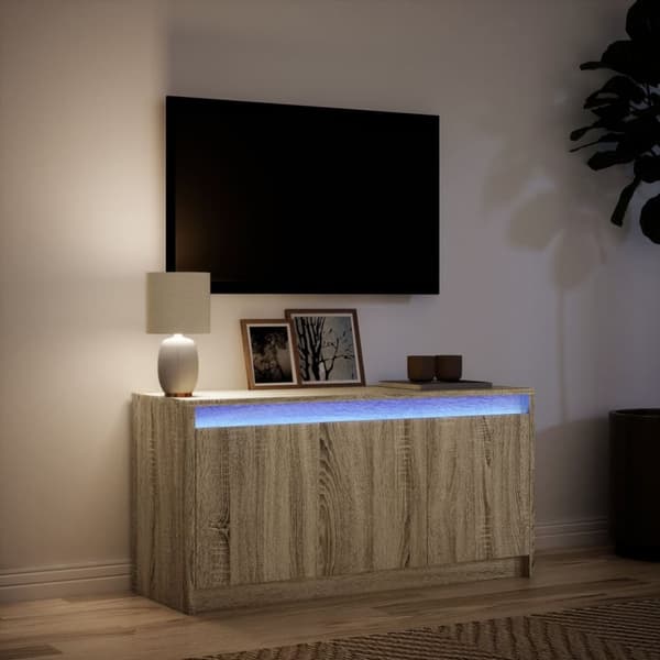 vidaXL tv-bord med LED-lys 100x34x50 cm konstrueret træ sonoma-eg