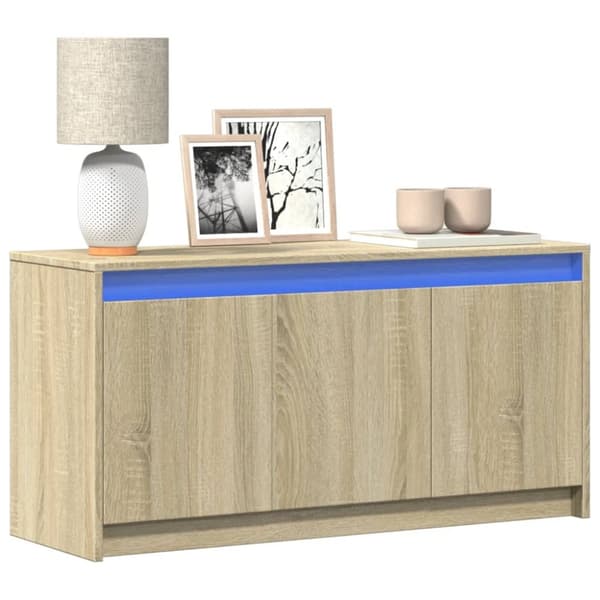 vidaXL tv-bord med LED-lys 100x34x50 cm konstrueret træ sonoma-eg