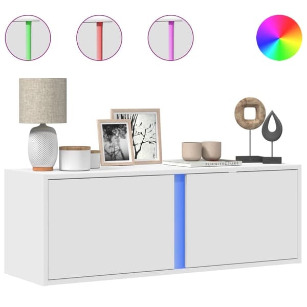 vidaXL væghængt tv-bord med LED-lys 100x31x35 cm hvid