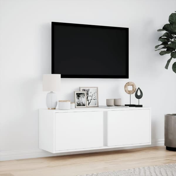 vidaXL væghængt tv-bord med LED-lys 100x31x35 cm hvid