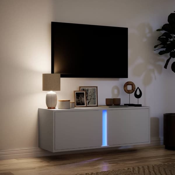 vidaXL væghængt tv-bord med LED-lys 100x31x35 cm hvid