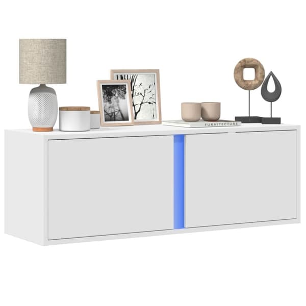 vidaXL væghængt tv-bord med LED-lys 100x31x35 cm hvid