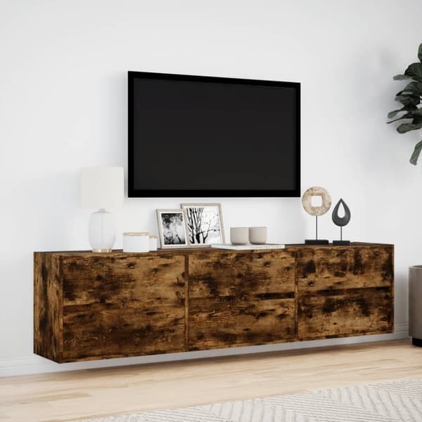 vidaXL væghængt tv-bord med LED 180x31x45 cm røget egetræsfarve
