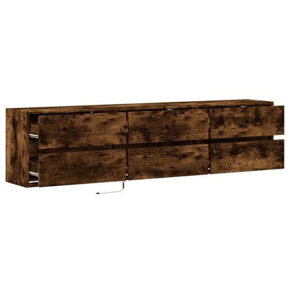vidaXL væghængt tv-bord med LED 180x31x45 cm røget egetræsfarve