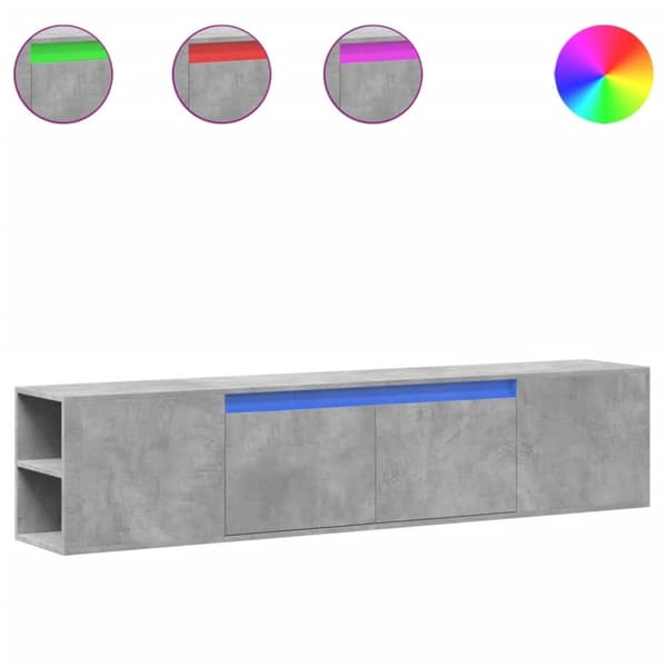 vidaXL Vegghengt TV-benk med LED betonggrå 180x31x39,5 cm