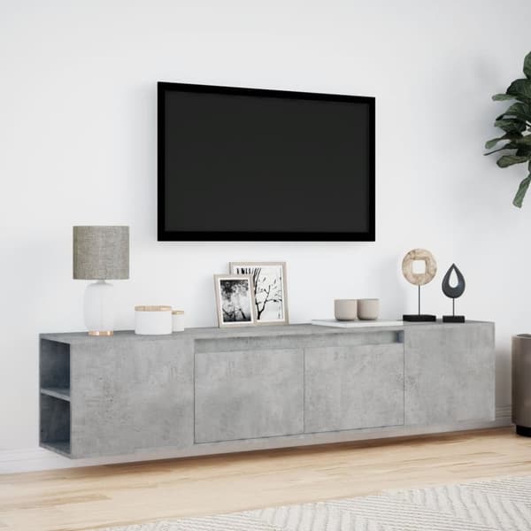 vidaXL Vegghengt TV-benk med LED betonggrå 180x31x39,5 cm