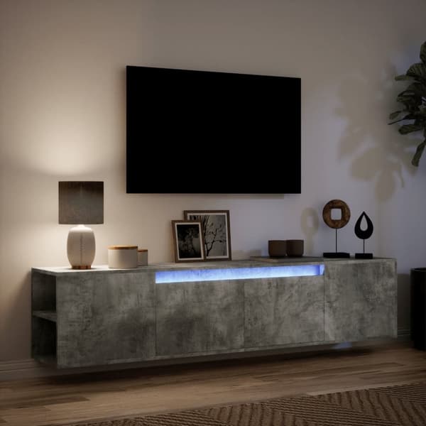 vidaXL Vegghengt TV-benk med LED betonggrå 180x31x39,5 cm