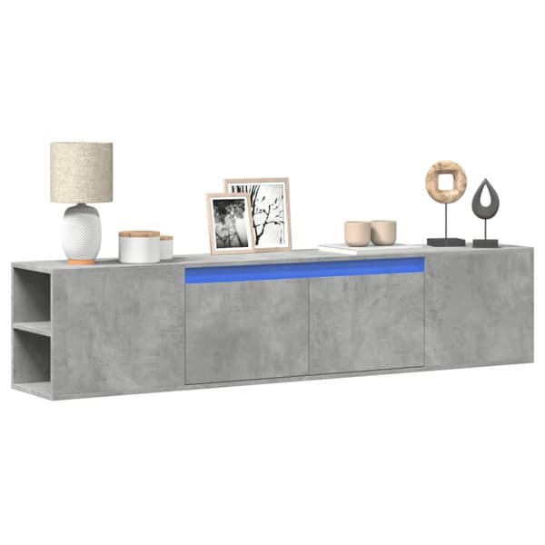 vidaXL Vegghengt TV-benk med LED betonggrå 180x31x39,5 cm
