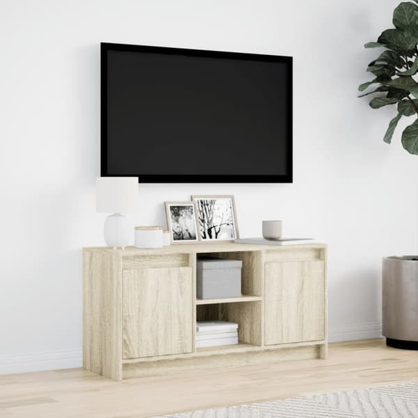 vidaXL TV-benk med LED sonoma eik 100x34x50 cm konstruert tre