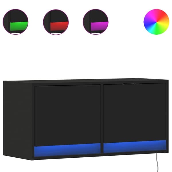vidaXL Vegghengt TV-benk med LED svart 80x31x35 cm