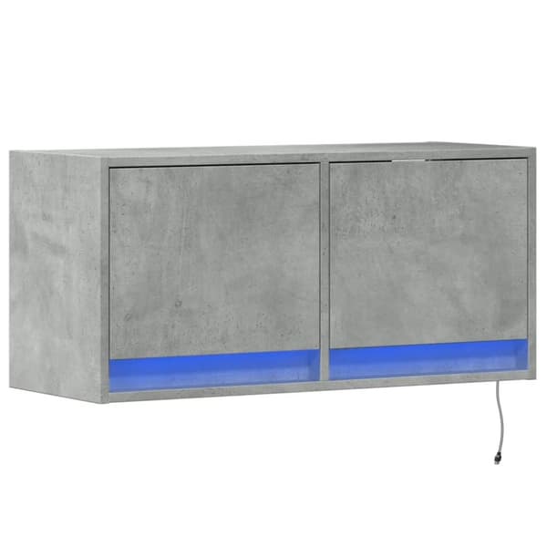 vidaXL Vegghengt TV-benk med LED-lys betonggrå 80x31x35 cm