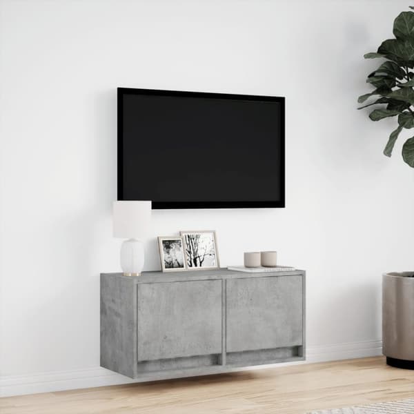 vidaXL Vegghengt TV-benk med LED-lys betonggrå 80x31x35 cm