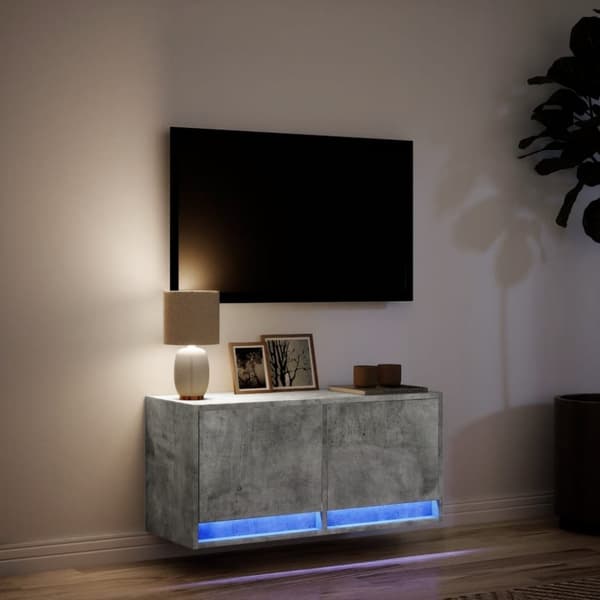 vidaXL Vegghengt TV-benk med LED-lys betonggrå 80x31x35 cm