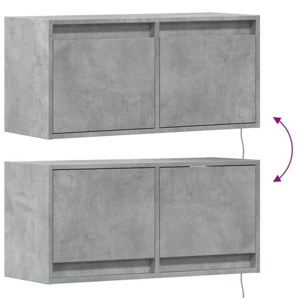 vidaXL Vegghengt TV-benk med LED-lys betonggrå 80x31x35 cm