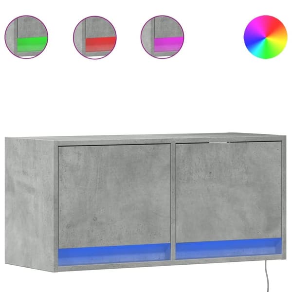 vidaXL Vegghengt TV-benk med LED-lys betonggrå 80x31x35 cm